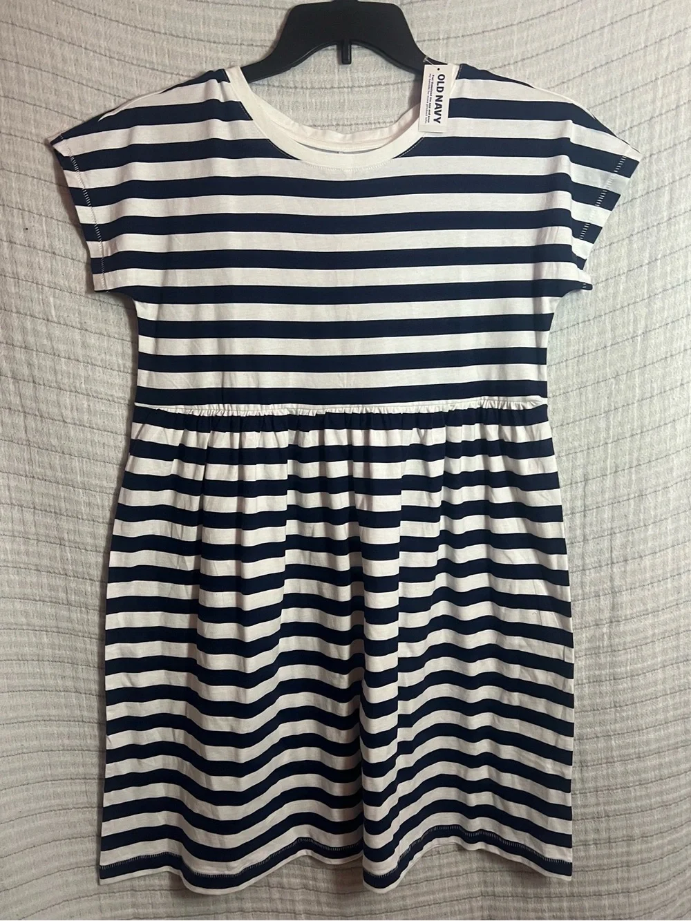 Old Navy Navy and White Striped Casual Cotton Dress
